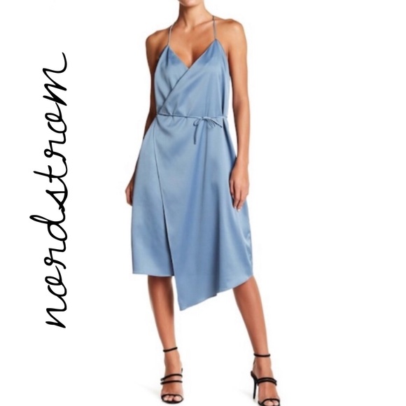 Blue Strappy Prom Dress Midi Asymmetrical Wrap L - Picture 1 of 8